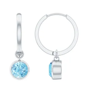 1 CT Bezel Set Aquamarine and Gold Hinged Hoop Earrings