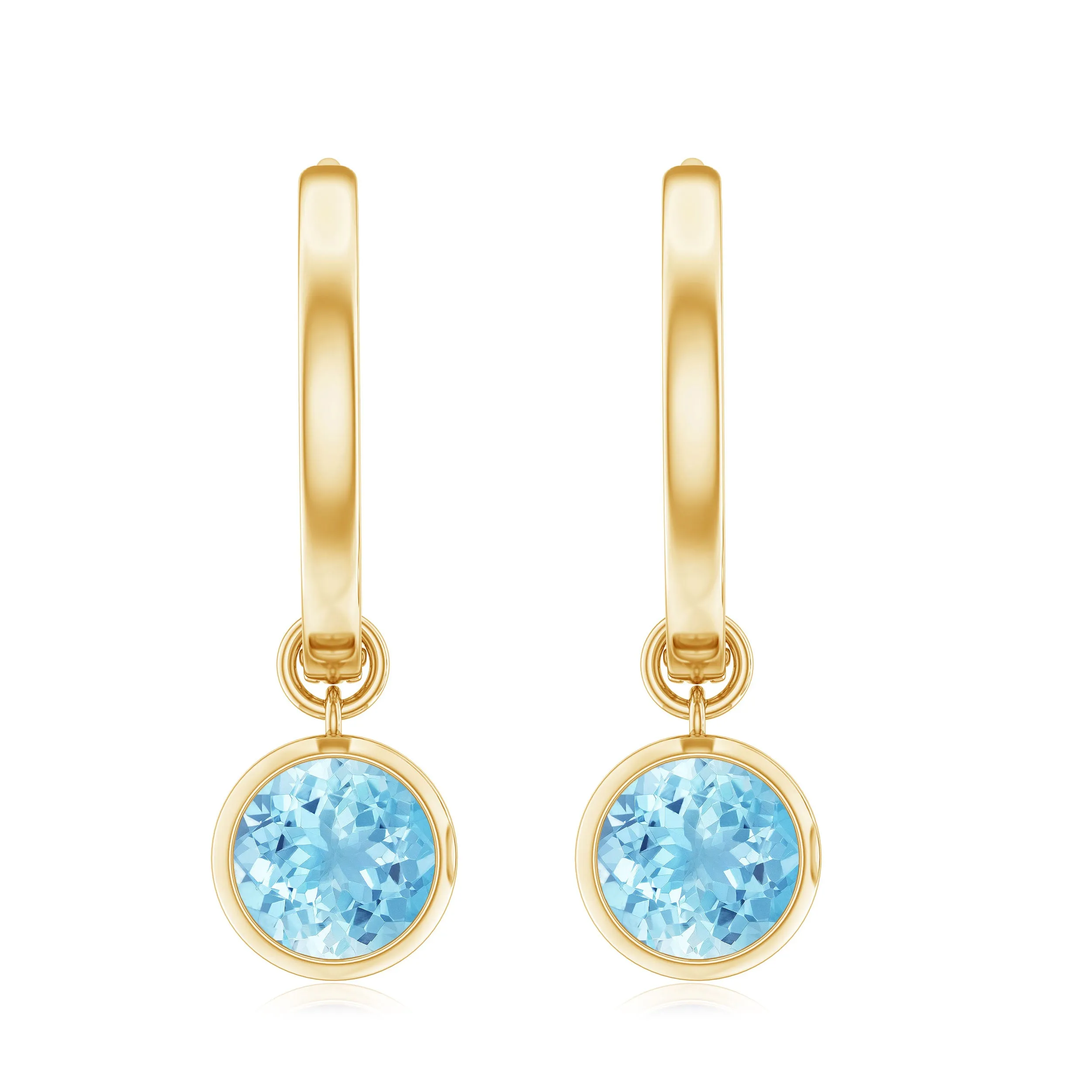 1 CT Bezel Set Aquamarine and Gold Hinged Hoop Earrings