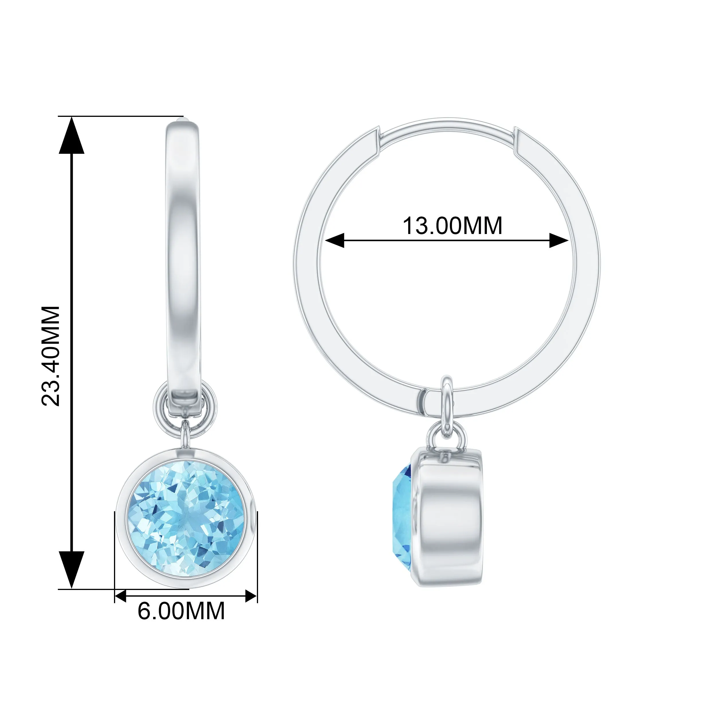 1 CT Bezel Set Aquamarine and Gold Hinged Hoop Earrings