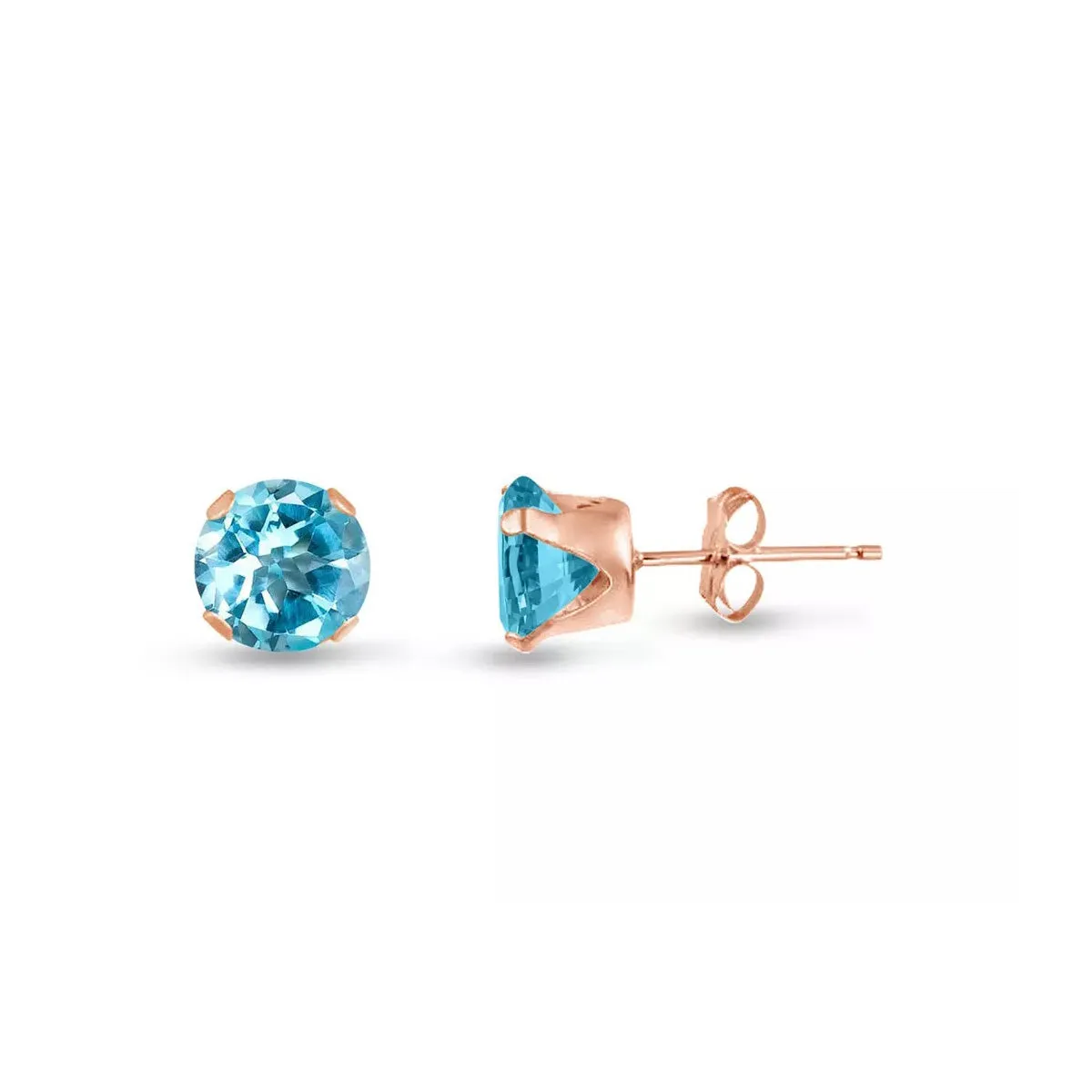 10k Rose Gold Plated 2 Carat Round Created Aquamarine Stud Earrings