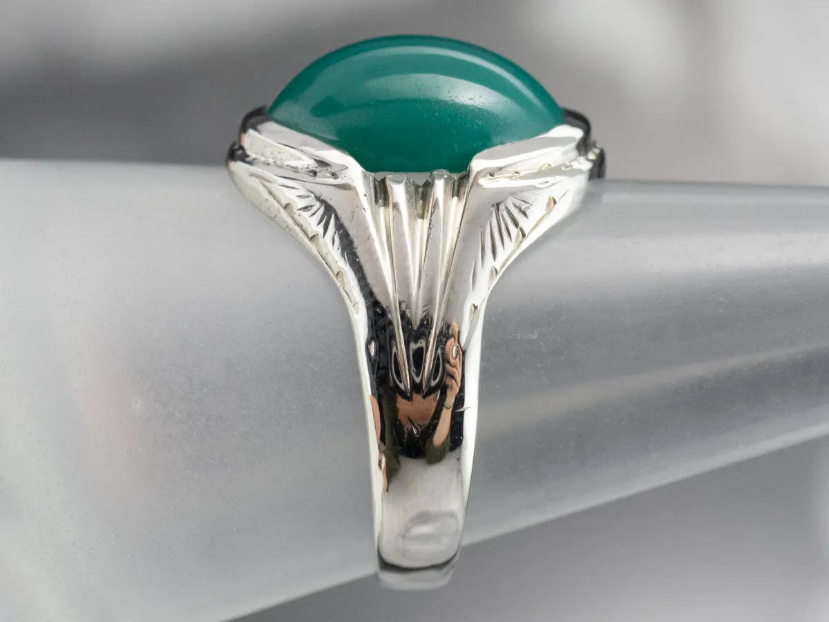 10K White Gold Green Onyx Ring