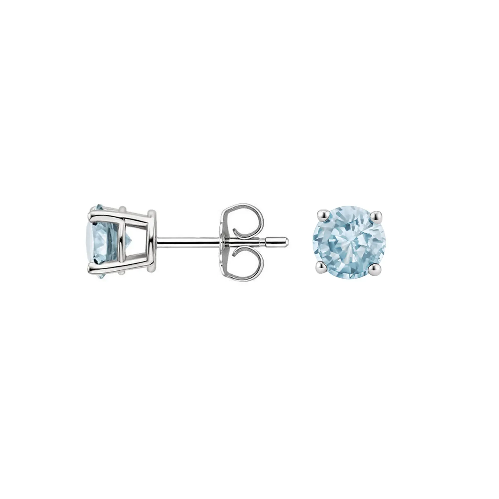 10k White Gold Plated 2 Ct Round Created Aquamarine Stud Earrings