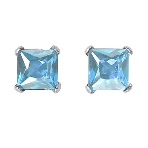 10k White Gold Plated 3 Carat Square Created Aquamarine Sapphire Stud Earrings