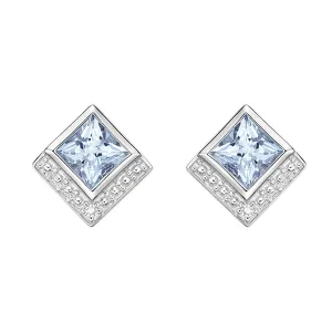 10K White Gold Princess Cut Aquamarine with Diamond Stud Earrings