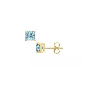 10k Yellow Gold Plated 1/2 Ct Created Aquamarine Sapphire Princess Cut Stud Earrings