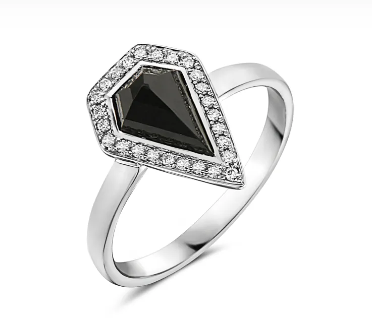 14k White Gold Onyx & Diamond Shield Ring (I8404)