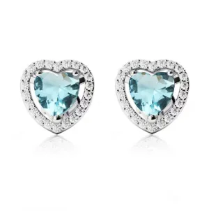 14k White Gold Plated 1 Ct Created Halo Heart Aquamarine Stud Earrings