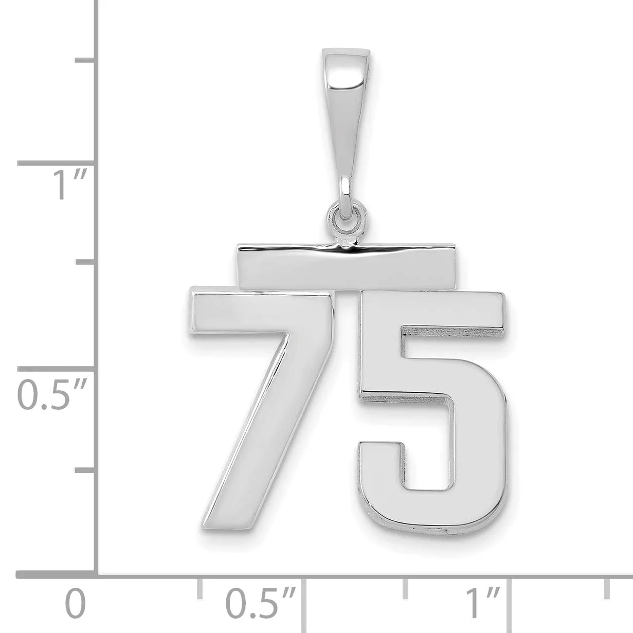 14k White Gold Polished Finish Medium Size Number 75 Charm Pendant