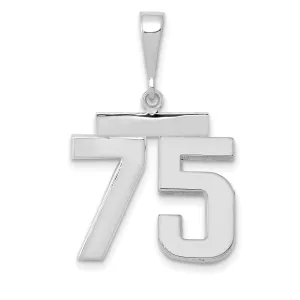 14k White Gold Polished Finish Medium Size Number 75 Charm Pendant