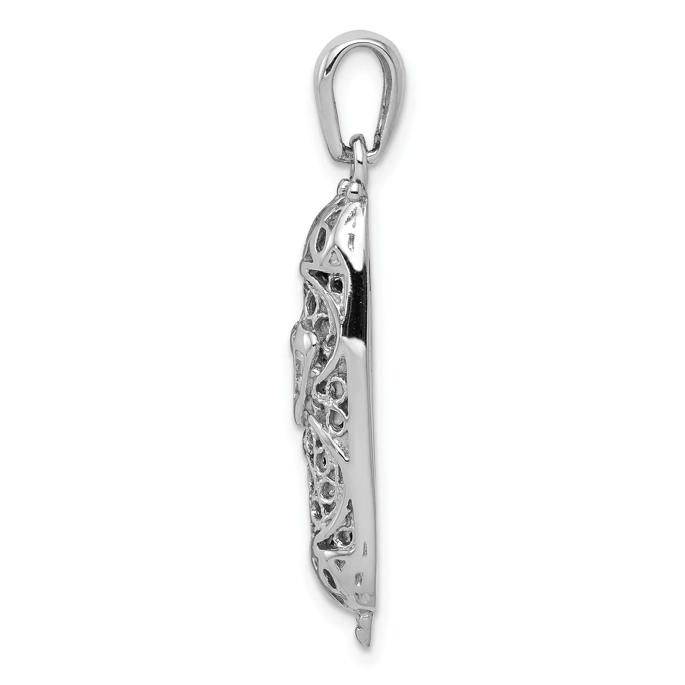 14K White Gold Rhodium Polished Textured Finish 3-D Mezuzah Pendant