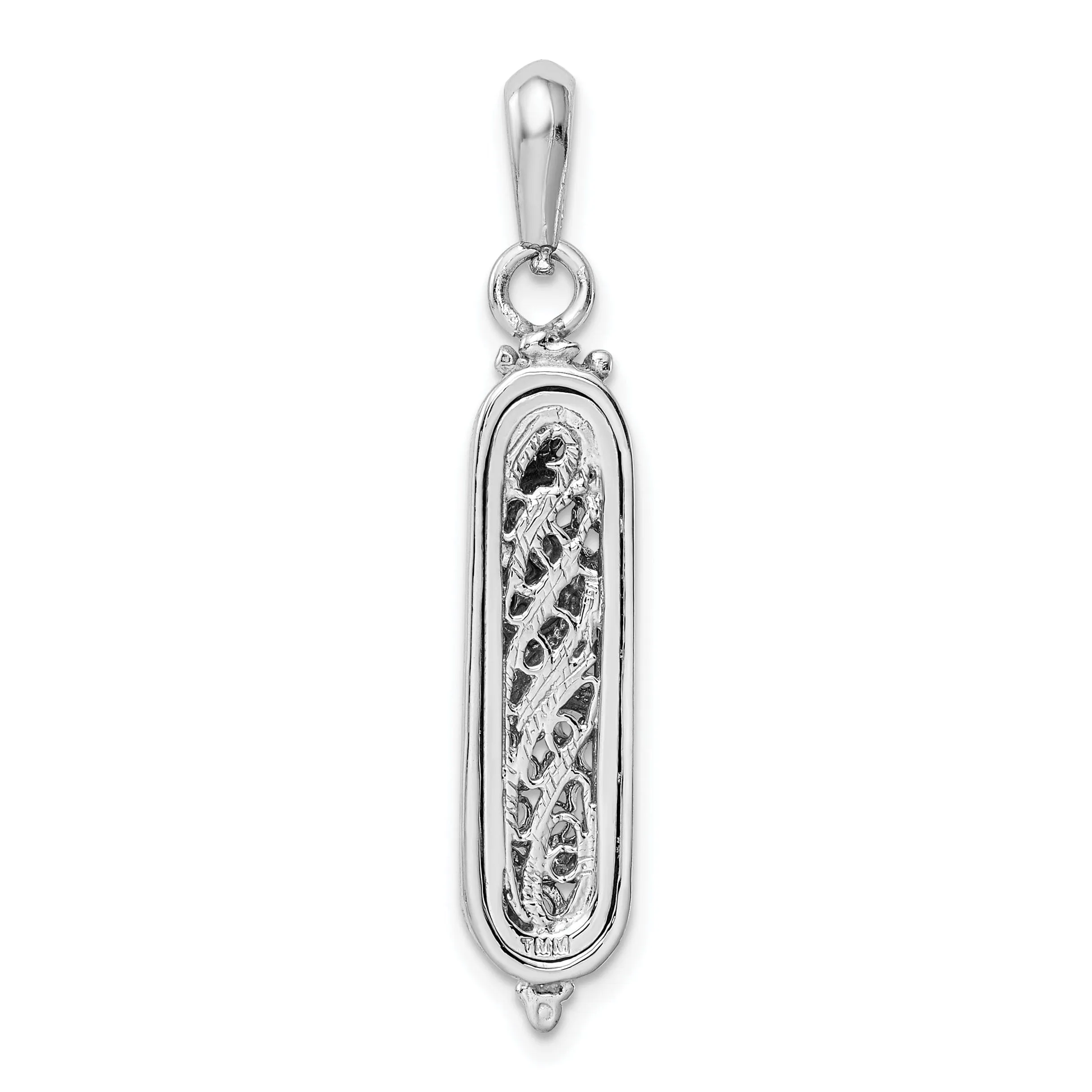 14K White Gold Rhodium Polished Textured Finish 3-D Mezuzah Pendant