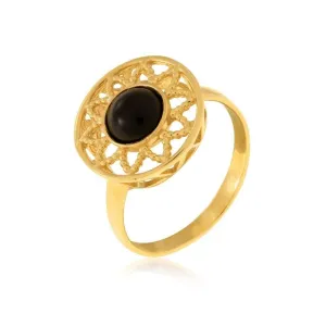 14K Yellow Gold Round Black Onyx 6mm Ring