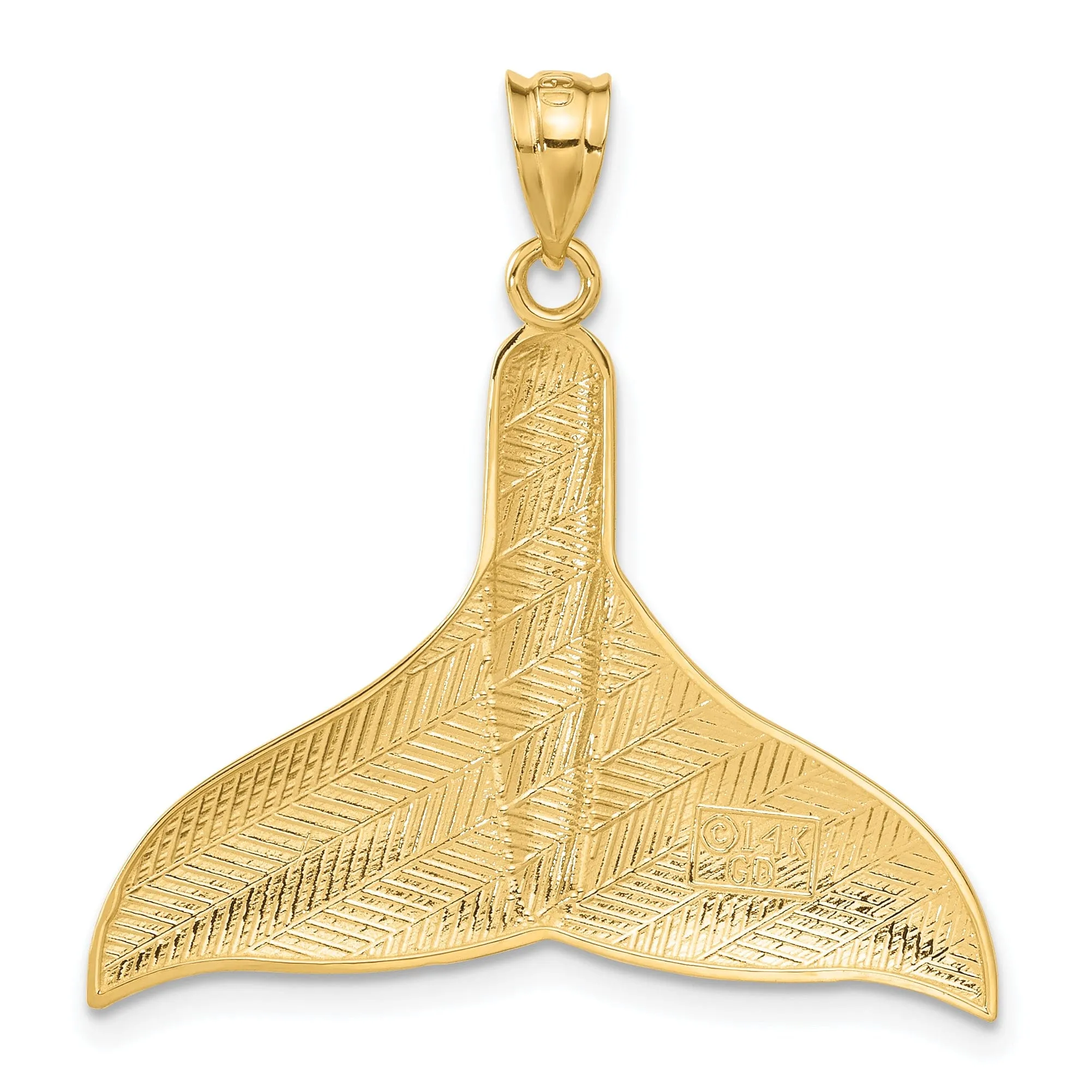 14k Yellow Gold Solid Polished Finish Large Whale Tail Charm Pendant