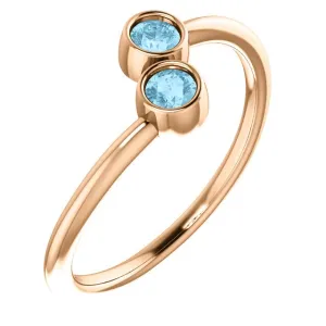 14KT GOLD 0.20 CTW ROUND AQUAMARINE 2 STONE RING