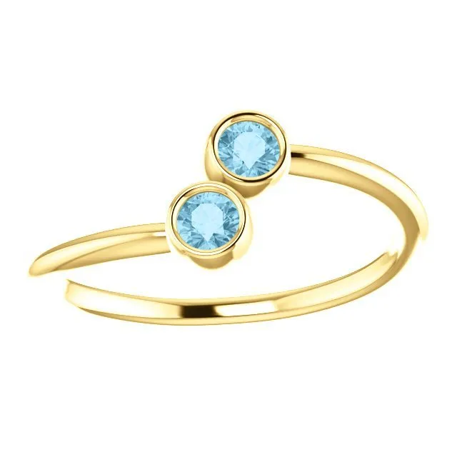 14KT GOLD 0.20 CTW ROUND AQUAMARINE 2 STONE RING