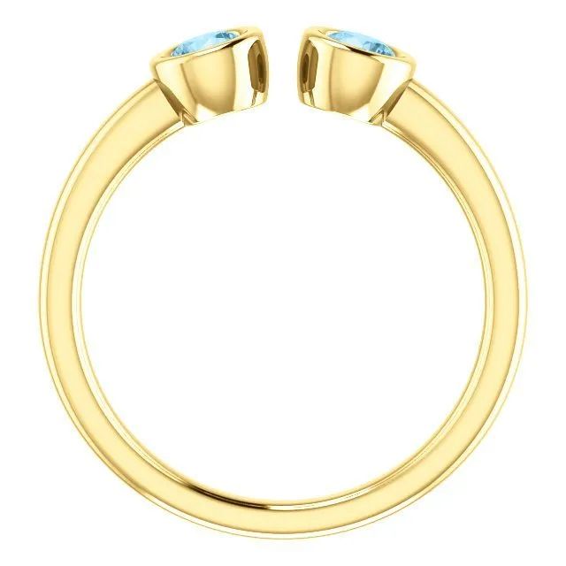 14KT GOLD 0.32 CTW AQUAMARINE 2 STONE BEZEL-SET CUFF RING