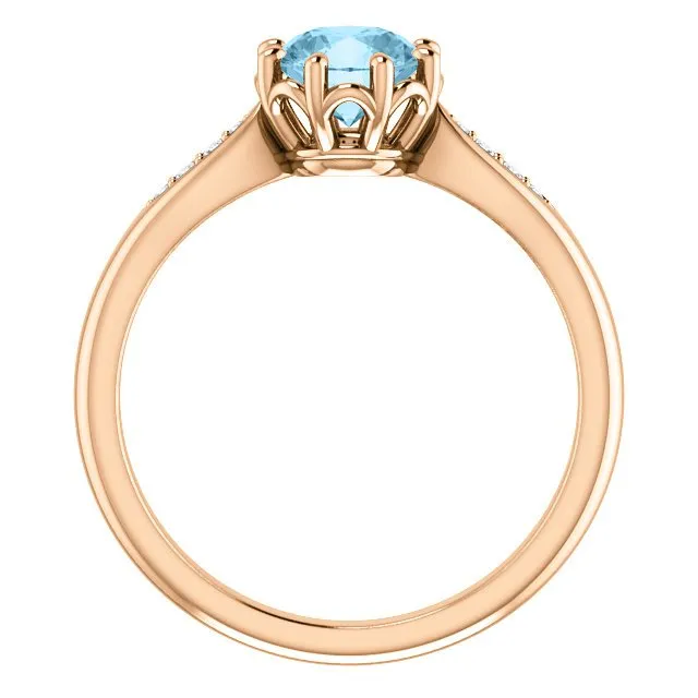 14KT GOLD 0.75 CT AQUAMARINE & 0.04 CTW DIAMOND ACCENT RING