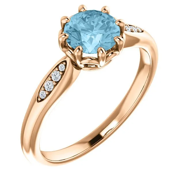 14KT GOLD 0.75 CT AQUAMARINE & 0.04 CTW DIAMOND ACCENT RING