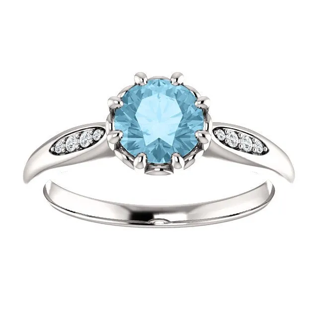 14KT GOLD 0.75 CT AQUAMARINE & 0.04 CTW DIAMOND ACCENT RING