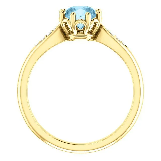 14KT GOLD 0.75 CT AQUAMARINE & 0.04 CTW DIAMOND ACCENT RING