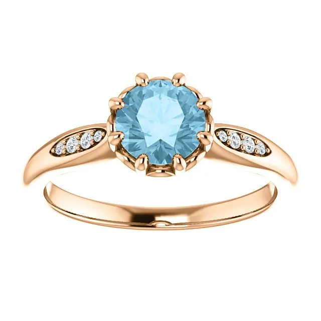 14KT GOLD 0.75 CT AQUAMARINE & 0.04 CTW DIAMOND ACCENT RING