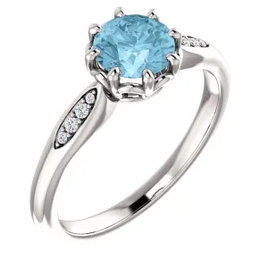 14KT GOLD 0.75 CT AQUAMARINE & 0.04 CTW DIAMOND ACCENT RING