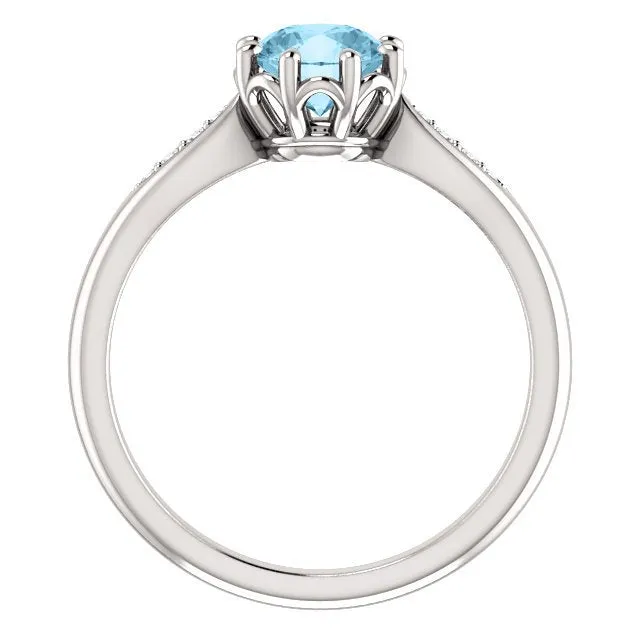 14KT GOLD 0.75 CT AQUAMARINE & 0.04 CTW DIAMOND ACCENT RING