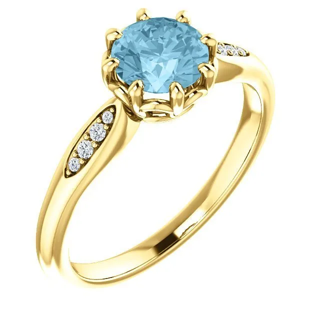 14KT GOLD 0.75 CT AQUAMARINE & 0.04 CTW DIAMOND ACCENT RING