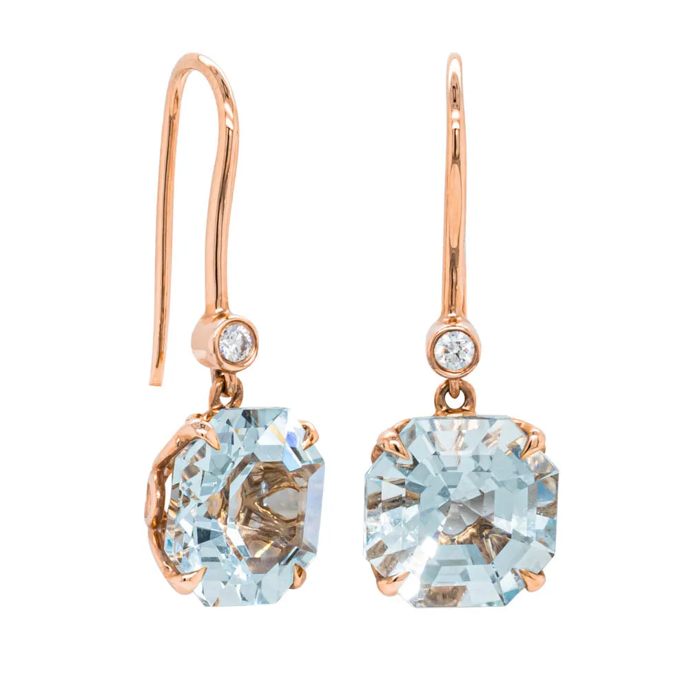 18ct Rose Gold Aquamarine & Diamond Drop Octavia Earrings