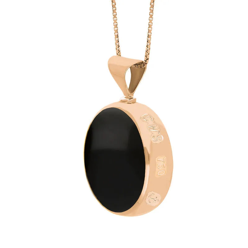 18ct Rose Gold Whitby Jet Lapis King's Coronation Hallmark Double Sided Round Necklace