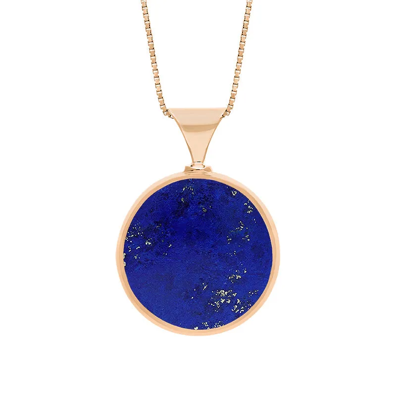 18ct Rose Gold Whitby Jet Lapis King's Coronation Hallmark Double Sided Round Necklace