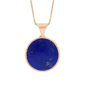 18ct Rose Gold Whitby Jet Lapis King's Coronation Hallmark Double Sided Round Necklace