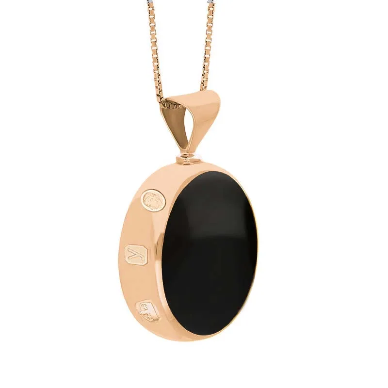 18ct Rose Gold Whitby Jet Lapis King's Coronation Hallmark Double Sided Round Necklace