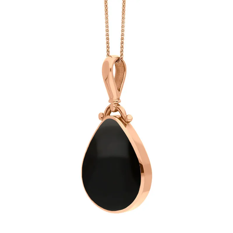 18ct Rose Gold Whitby Jet Lapis Lazuli Double Sided Pear Fob Necklace