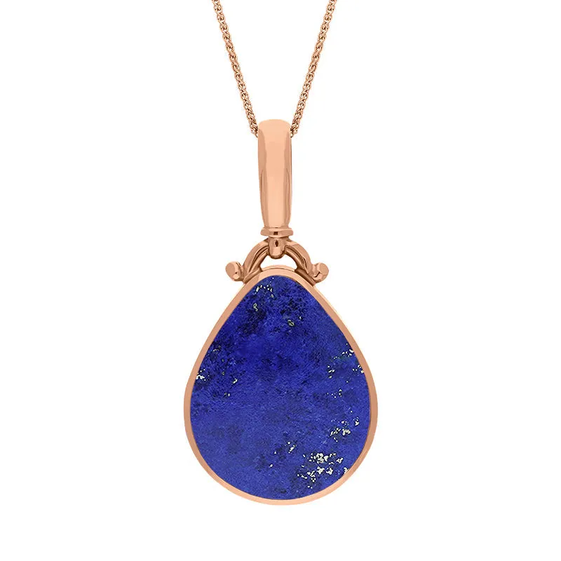 18ct Rose Gold Whitby Jet Lapis Lazuli Double Sided Pear Fob Necklace