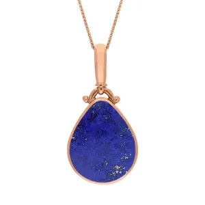 18ct Rose Gold Whitby Jet Lapis Lazuli Double Sided Pear Fob Necklace