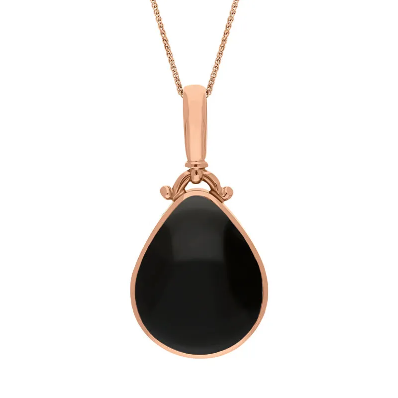 18ct Rose Gold Whitby Jet Lapis Lazuli Double Sided Pear Fob Necklace