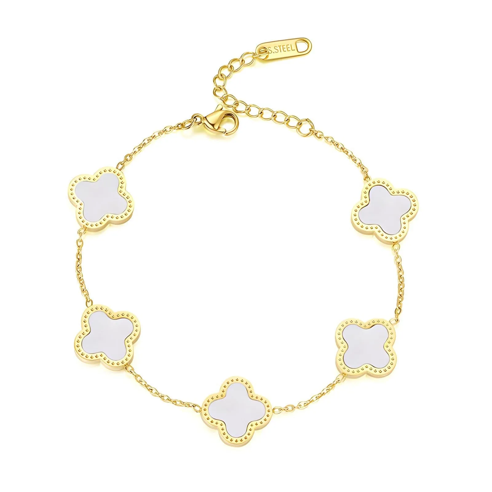 18K Gold Plated Stainless Steel White Four-leaf Clover Bracelet