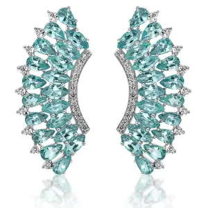 18k Mirage White Gold Earring With 0.36 Cts Vs-Gh Diamonds  And Aquamarine