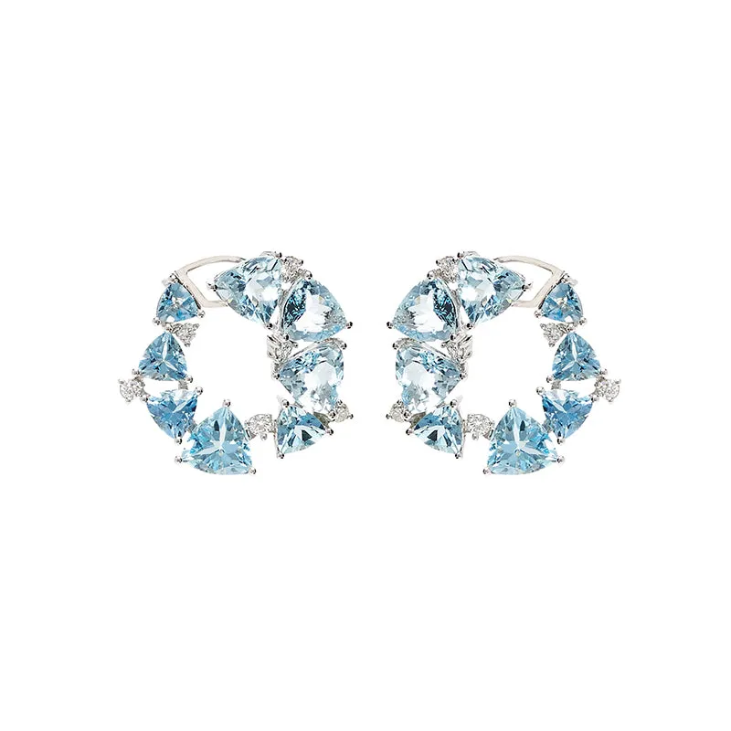 18k Mirage White Gold Earring With 0.41 Cts Vs-Gh Diamonds  And Aquamarine