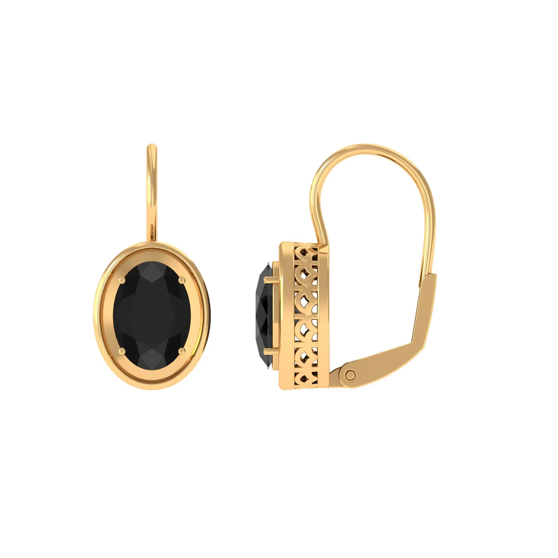 2.25 CT Oval Black Onyx Solitaire Drop Earrings in Gold