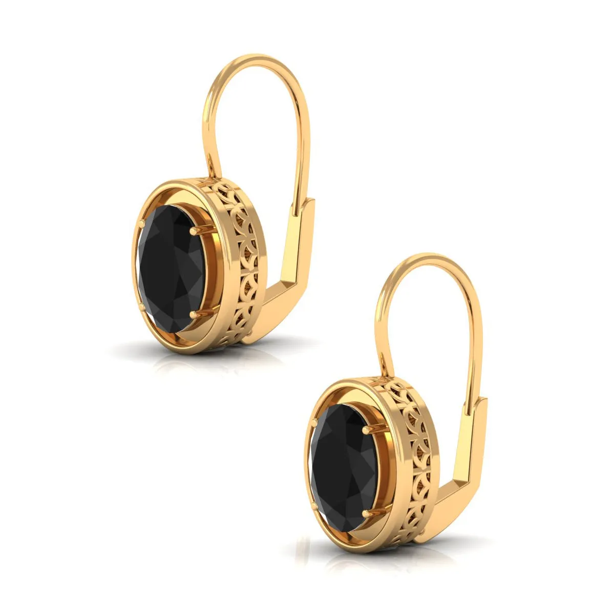 2.25 CT Oval Black Onyx Solitaire Drop Earrings in Gold