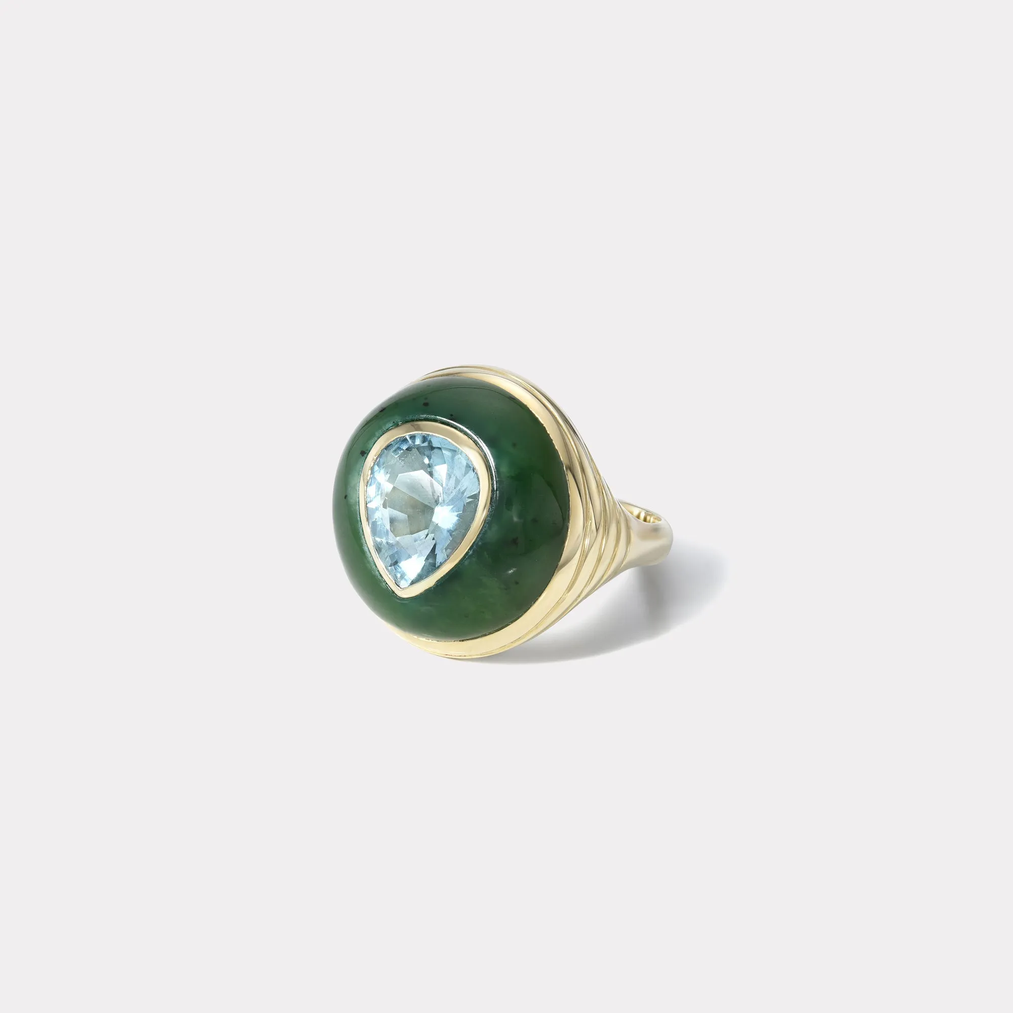 2.41ct Aquamarine in Hand Carved Nephrite Jade Petite Lollipop Ring