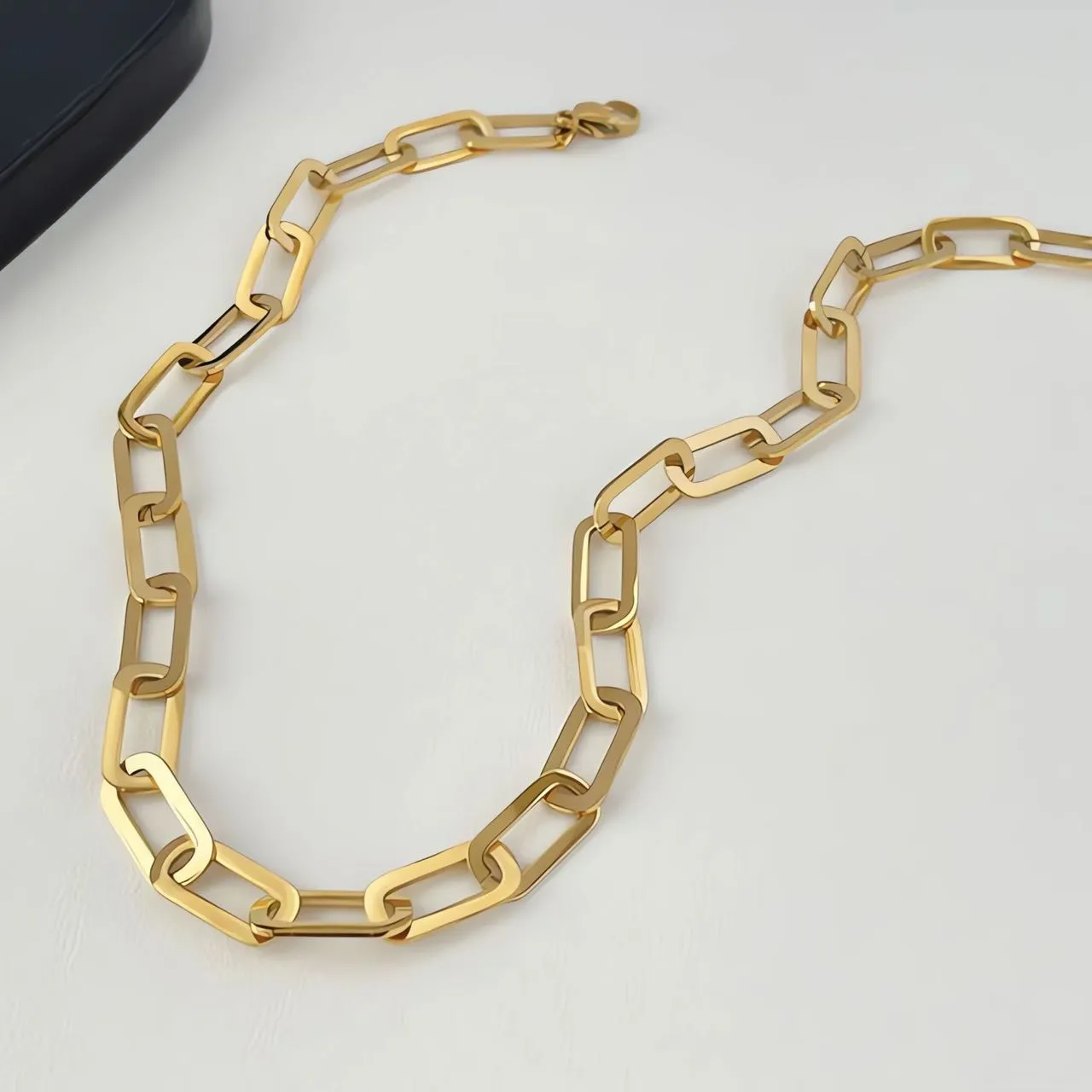 40cm-45cm 10mm Width Bold Paperclip Link Chain Choker Necklace