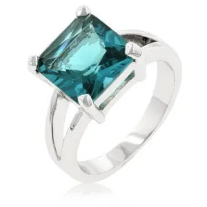 5 (ct) Princess Cut Bonded White Gold Aquamarine CZ Ring