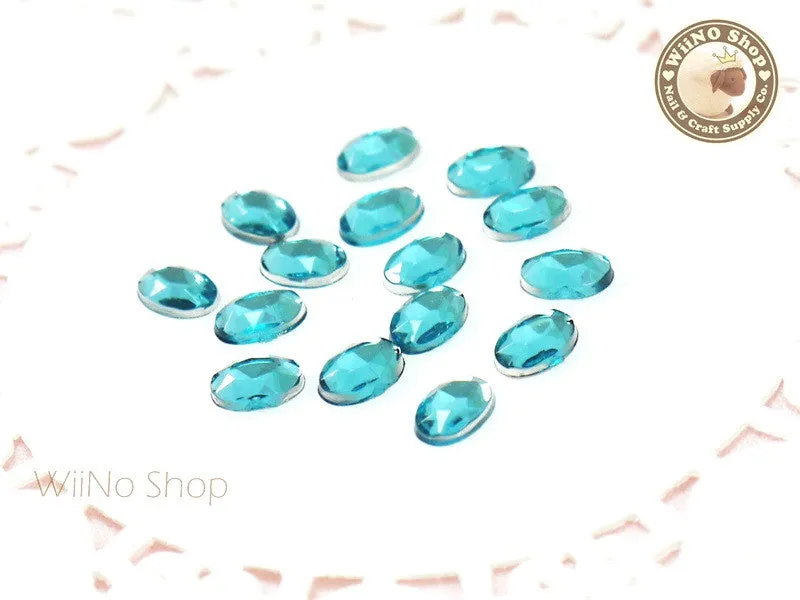 5 x 7mm Blue Aquamarine Oval Flatback Acrylic Rhinestone - 15 pcs