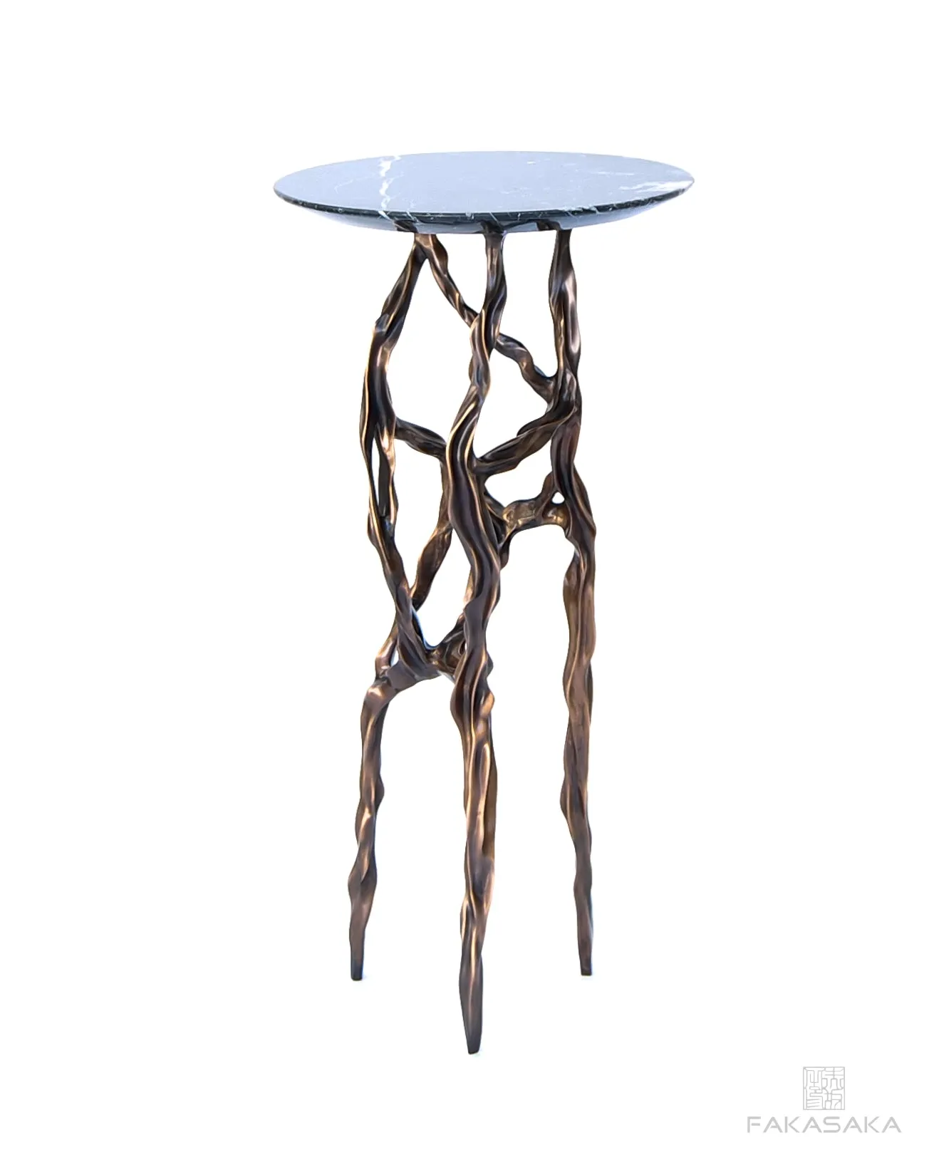 ALEXIA DRINK TABLE<br><br>NERO MARQUINA MARBLE<br>BLACKBROWN BRONZE