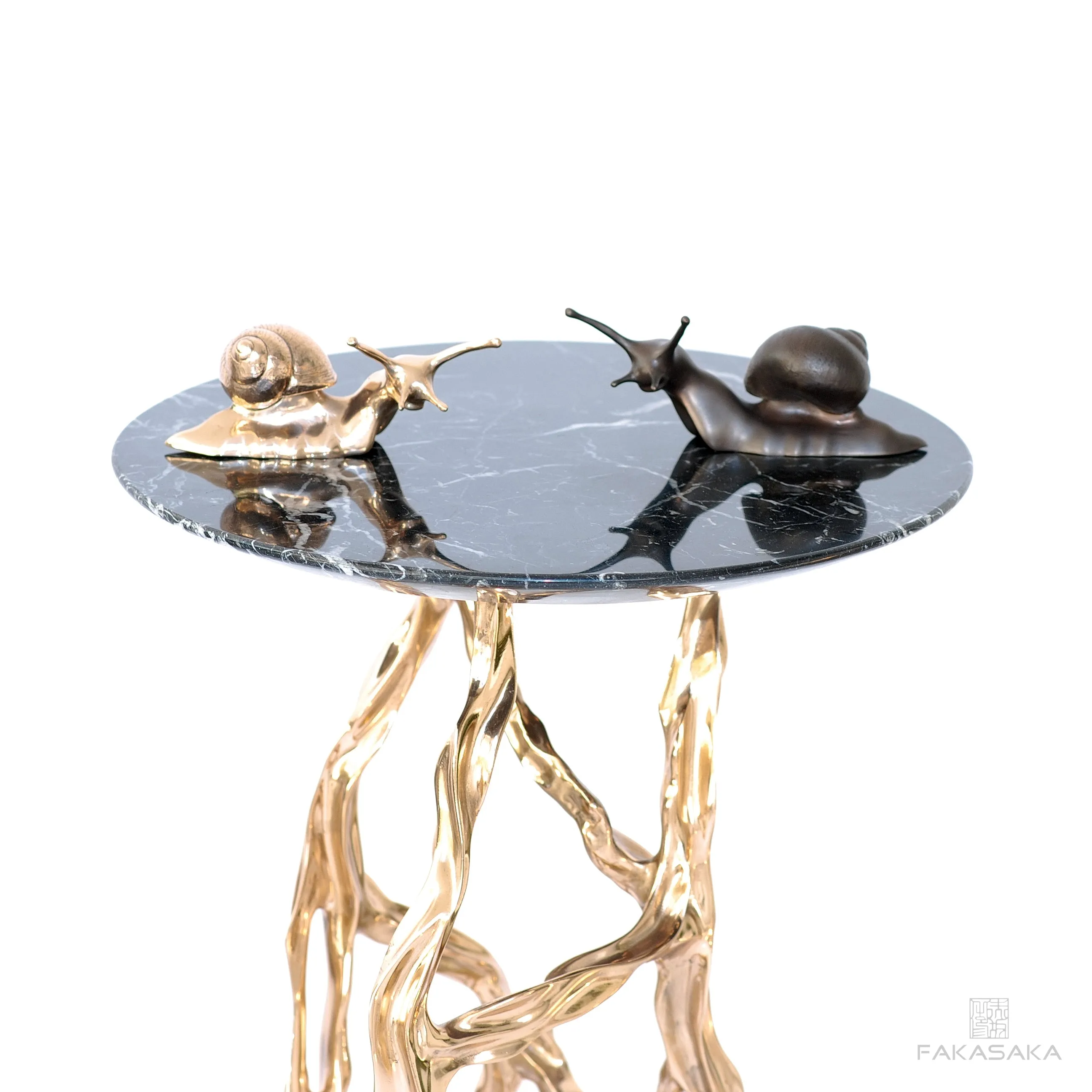 ALEXIA DRINK TABLE<br><br>NERO MARQUINA MARBLE<br>BLACKBROWN BRONZE