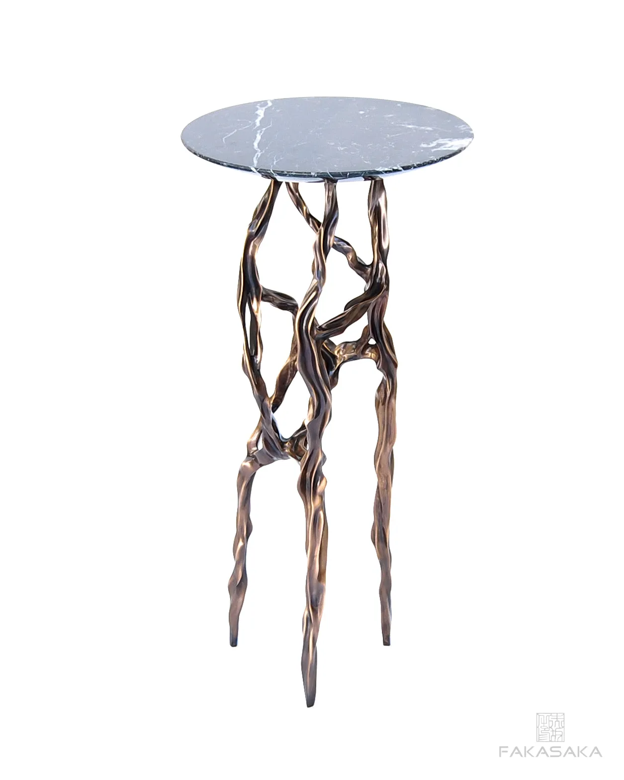 ALEXIA DRINK TABLE<br><br>NERO MARQUINA MARBLE<br>BLACKBROWN BRONZE