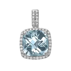 Aquamarine 14k White Gold Pendant with Diamonds